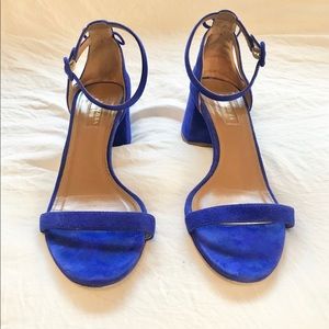 Aqua Azzura blue suede tassel sandals